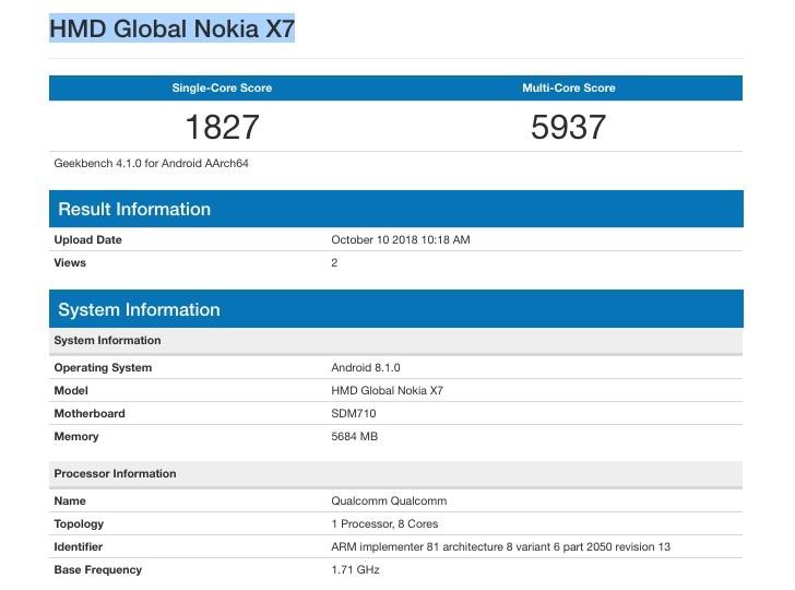 Nokia 7.1 Plus Geekbench