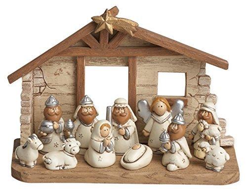 Miniature Kids Nativity Scene with Creche, Set of 12 Rearrangeable Figures