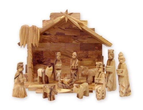 Handcarved Bethlehem Olive Wood Miniature Nativity Scene Set with Stable 12 pieces by Bethlehem Gifts TM