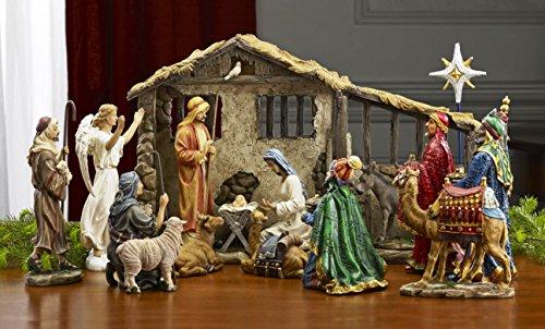 7 Inch Figures Real Life Nativity Full Complete Set - Includes All People, Lighted Manger, Chest of Gold, Frankincense & Myrrh