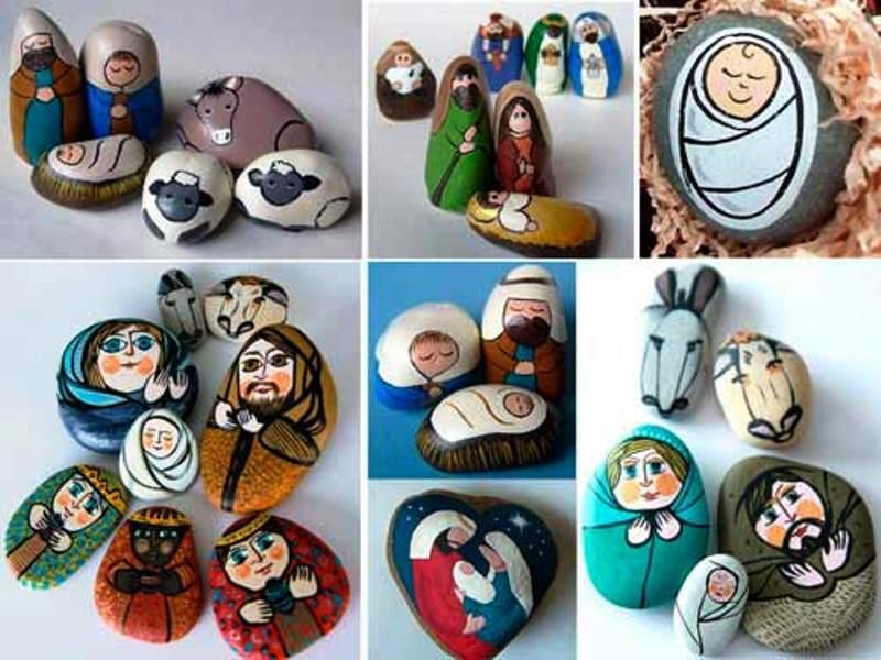 piedra pintada para nacimiento navidad