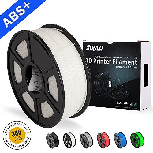 Filamentos de ABS para impresora 3D-SUNLU Filamento de ABS blanco 1.75 mm, precisión dimensional de olor bajo +/- 0.02 mm Filamento de impresión 3D, 2.2 LBS (1 kg) Filamento de impresora 3D Spool para impresoras 3D y bolígrafos 3D, blanco