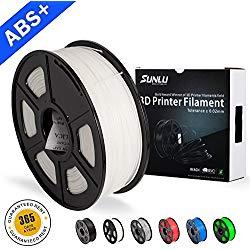 Filamentos de ABS para impresora 3D-SUNLU Filamento de ABS blanco 1.75 mm, precisión dimensional de olor bajo +/- 0.02 mm Filamento de impresión 3D, 2.2 LBS (1 kg) Filamento de impresora 3D Spool para impresoras 3D y bolígrafos 3D, blanco