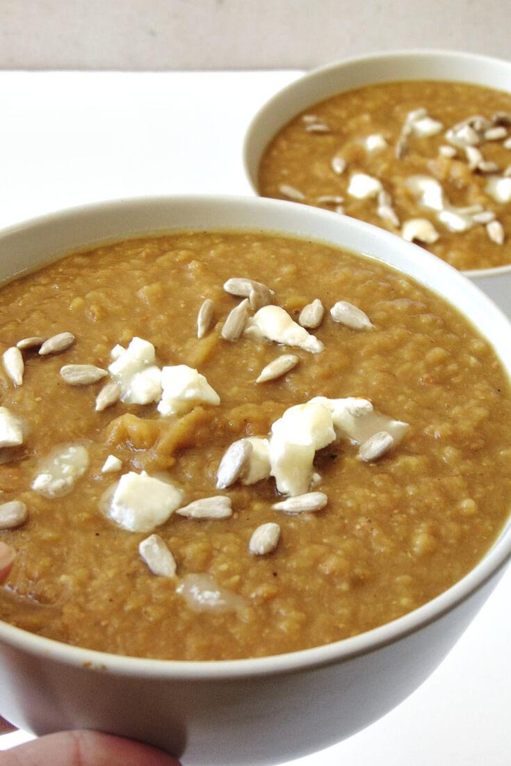 crema de lentejas con queso de cabra paso a paso