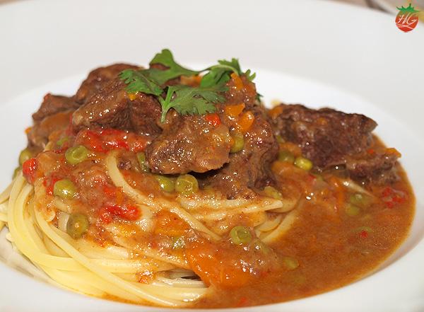 Pasta con ternera guisada HortoGourmet
