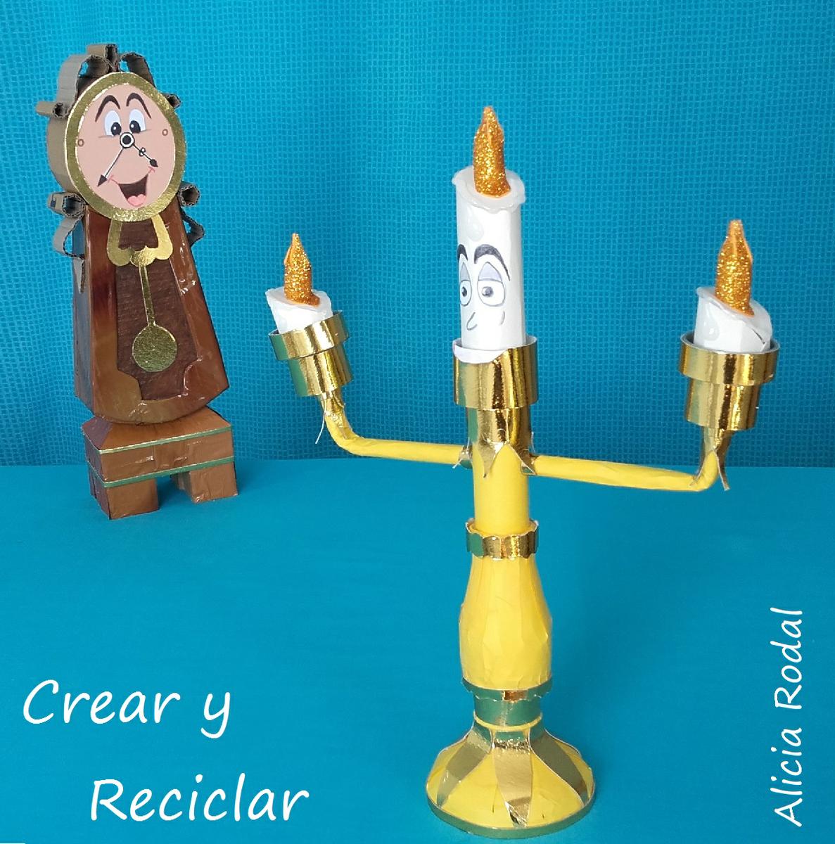 Lumiere y Ding Dong DIY con reciclaje La Bella y La Bestia