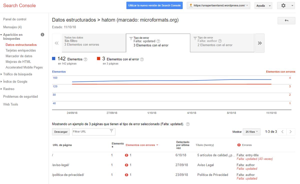 visualización errores datos estructurados