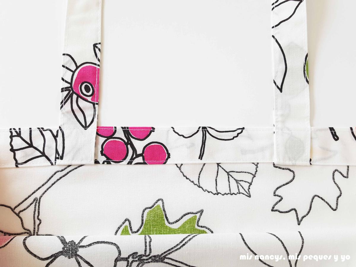 mis nancys, mis peques y yo, bolsas de tela para zapatos y Tote Bag, detalle union asas