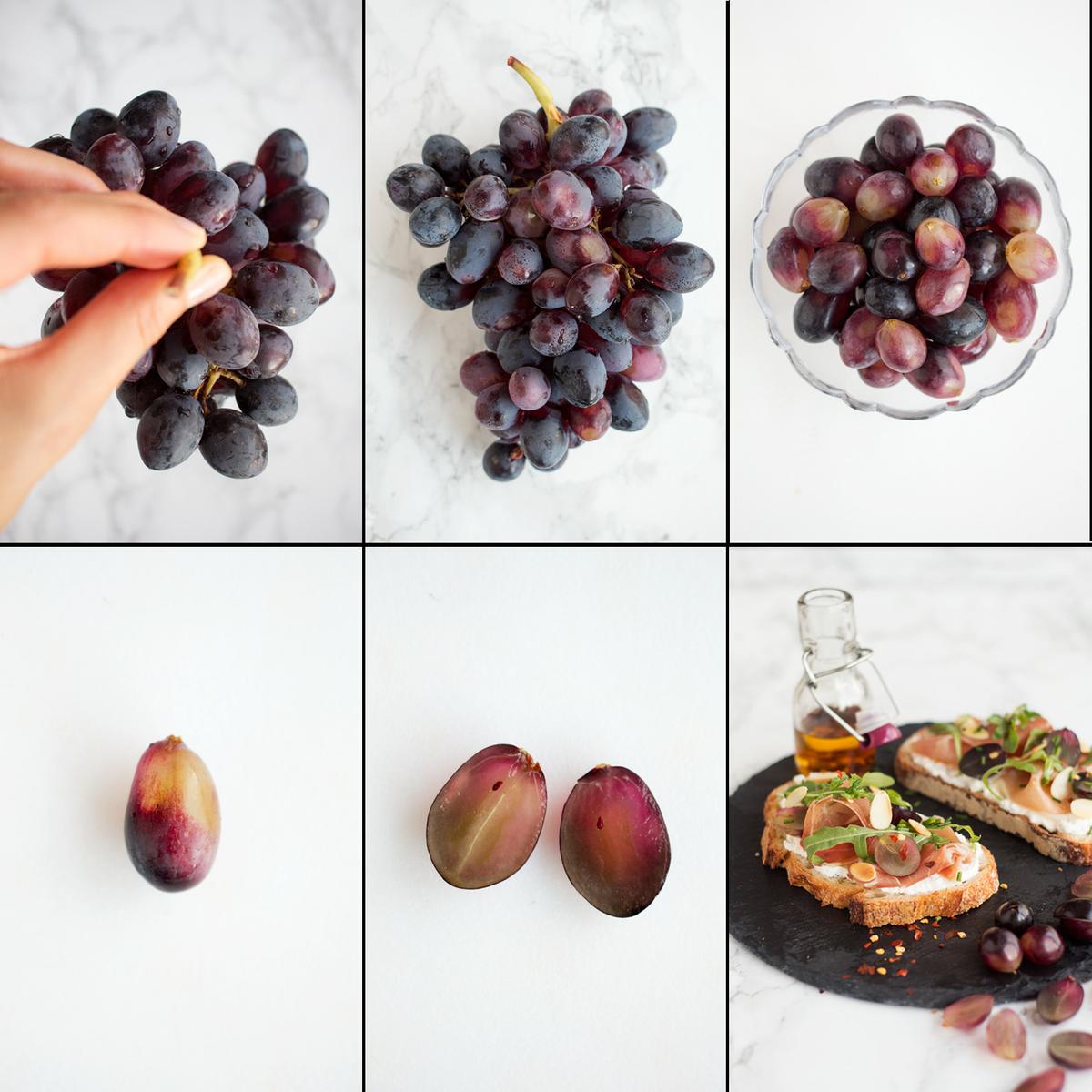 Tosta de jamón y uvas