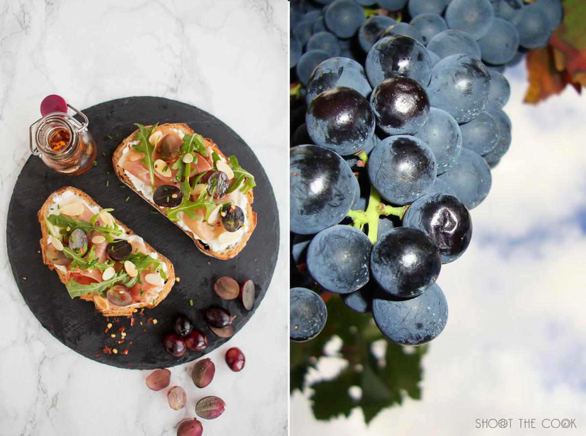 Tosta de jamón y uvas