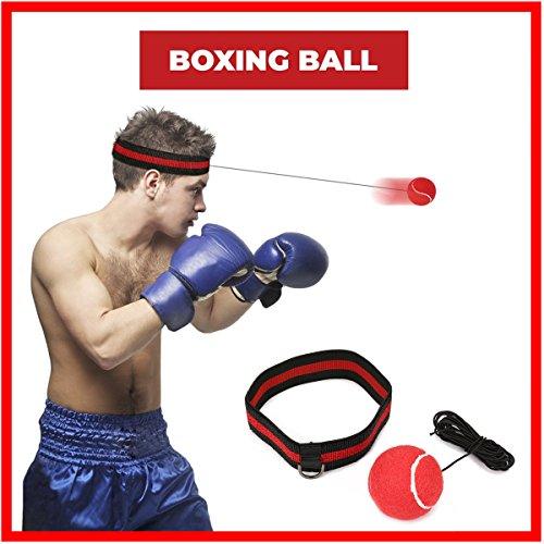 Reflejo de Boxeo Ball, SGODDE Fight Ball Reflex en Cadena con Diadema para Fight MMA Training Reacciones de Velocidad Adulto / Niños Mejorar Punch Focus Deporte Ejercicio Practice Fitness Elástico Cuerda Head Band Set Cap (Rojo)