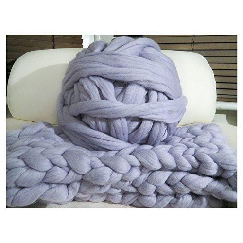100% Non-Mulesed Chunky Wool Yarn Big chunky Yarn Massive Yarn Extreme Arm Knitting Giant Chunky Knit Blankets Throws Grey White (0.5kg, grey)