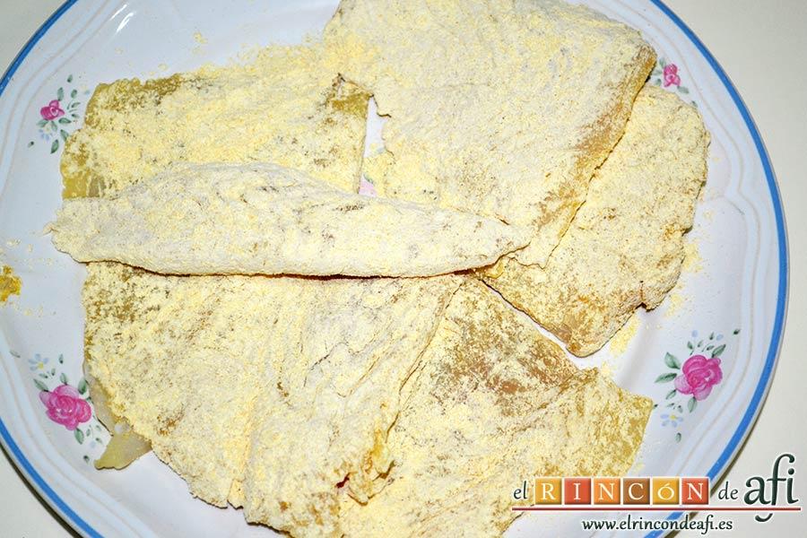 Bacalao en salsa de tomate y pimiento verde, pasarlo por harina de garbanzos