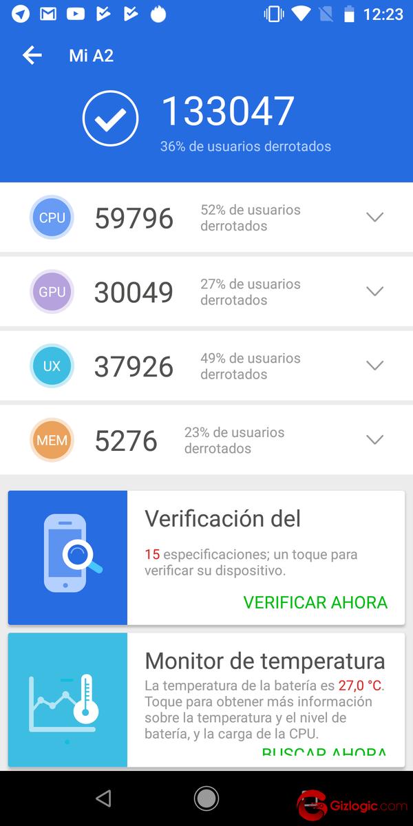 Puntuacion Antutu -Rendimiento Xiaomi Mi A2