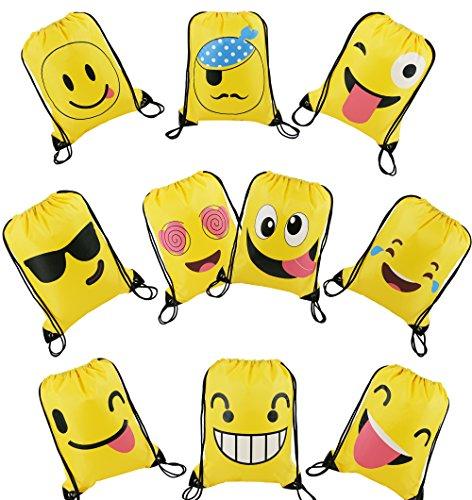 BeeGreen Emoji Party Supplies Favor Bags Drawstring Backpacks for Kids Teens Boys and Girls Birthday Goody Gift 10 Pack