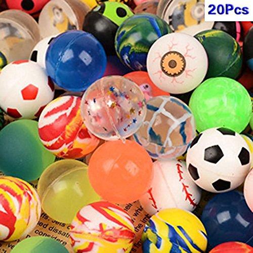 20 Pcs Bouncing Bouncy Balls Bulk Set, Assorted Colorful Neon Mixed Pattern Designs for Kids Playtime, Party Favors, Prizes, Birthdays & More, 1.25 Inches