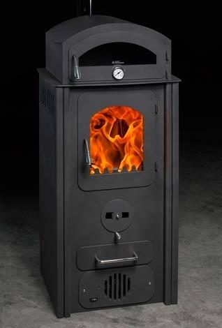 estufa híbrida pellets y leña de la marca panadero