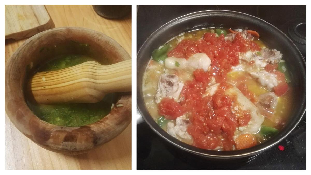 majado y tomate para el guiso con el pollo