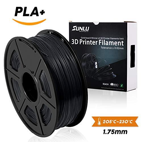 SUNLU 3D Printer Filament PLA Plus Black, PLA Plus Filament 1.75 mm,Low Odor Dimensional Accuracy 0.02 mm, 3D Printing Filament,2.2 LBS (1 Kilogram) Spool for 3D Printers and 3D Pens, Black