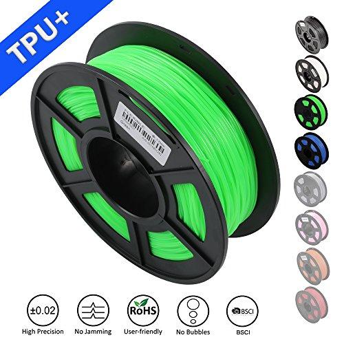 Filamento flexible de la impresión de SUNLU 1.75mm TPU 3D, precisión dimensional +/- 0.02 mm, carrete 1KG, 1.75 mm, verde