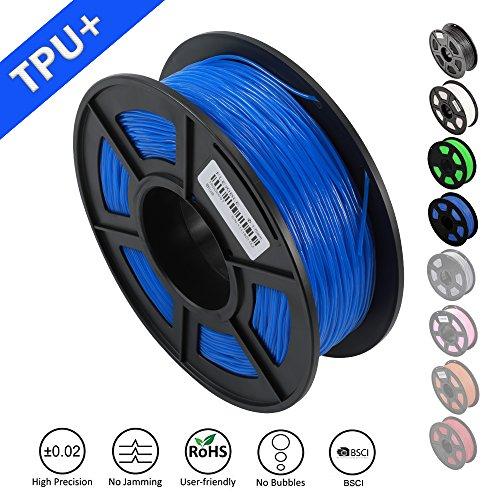SUNLU 1.75mm Flexible TPU 3D Filamento de impresión, Exactitud dimensional +/- 0.02 mm, Carrete de 1KG, 1.75 mm, Azul