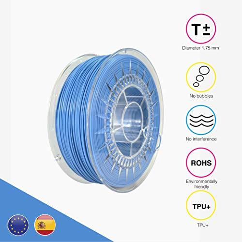 EOLAS Filamento flexible 3D 100% TPU+ 1.75mm, Made in Spain, Food safe, Toys safe Certified (Cian, 250 gr)