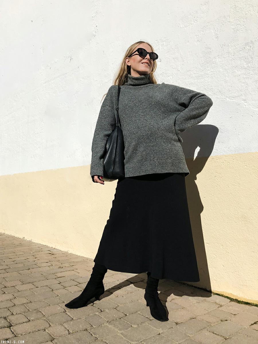 Trini | Balenciaga grey turtleneck The Row skirt