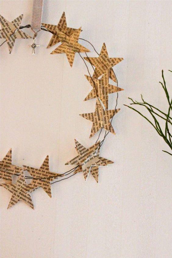 Manualidades de Navidad - Corona de estrellas de papel