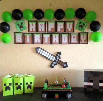 Fiesta de cumpleaños de Minecraft, decoración diy y accesorios