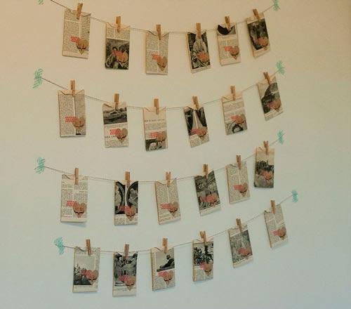 calendario de adviento hecho con papel de periódico