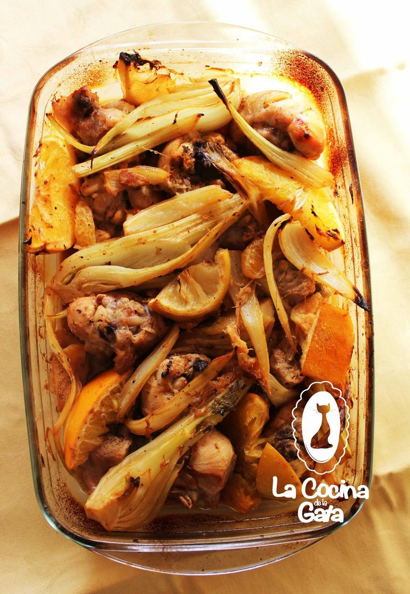 Pollo con Mandarina e Hinojo recién horneado