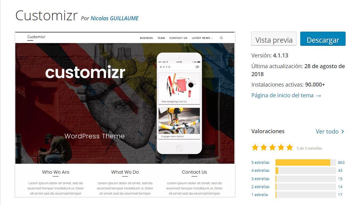 plantillas gratuitas wordpress 2019 customizr