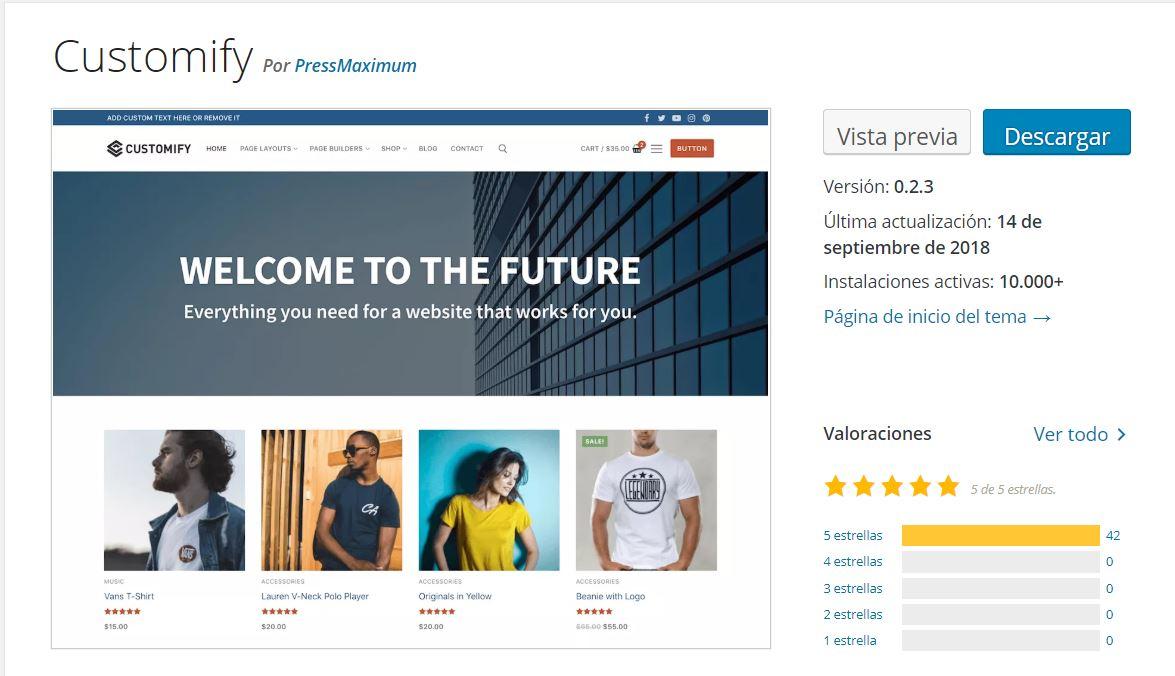 plantillas gratuitas wordpress 2019 customify