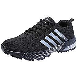Zapatillas Deporte Hombre Zapatos para Correr Athletic Cordones Air Cushion 3cm Running Sports Sneakers Negro Negro-Blanco Azul Rojo Negro 37