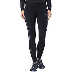 Ultrasport Pantalones largos de correr para mujer, con efecto de compresión y función de secado rápido, Negro/Morado, M