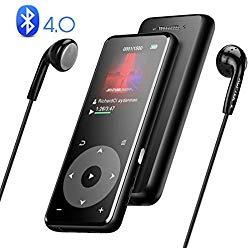 AGPTEK Reproductor Mp3 8 GB Bluetooth 4.0 de Metalico con Altavoz Incorporado y Radio FM, Botón Táctil, Pantalla TFT a Colores de 1.8 Pulgadas, Apoya Extención hasta 128 GB, Negro A16TB