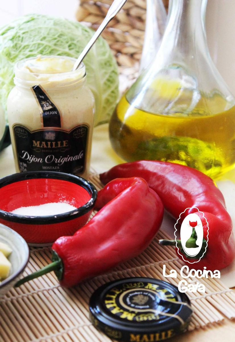 Mostaza, aceite de Oliva, Pimiento rojo y Sal