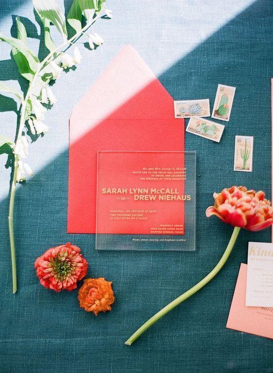 invitación de boda living coral pantone 2019