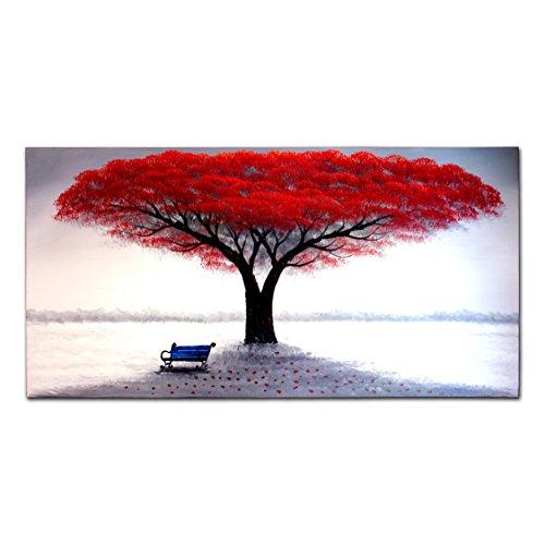 FLY SPRAY 1-Piece 100% Hand Painted Oil Paintings Stretched Framed Ready Hang Flower Landscape Red Tree Flower Modern Abstract Painting Canvas Living Room Bedroom Office Wall Art Home Decoration