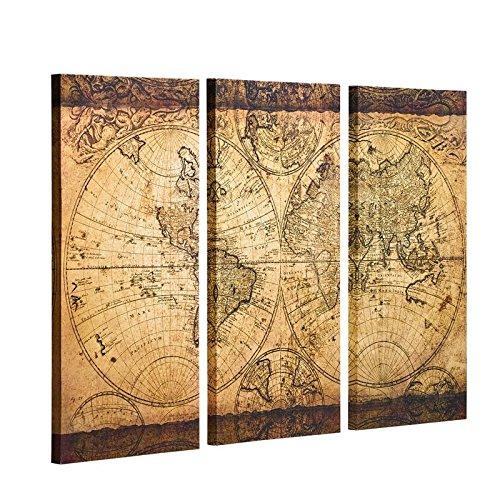 Decor MI Vintage World Map Canvas Wall Art Prints Stretched Framed Ready to Hang Artwork Wall Decor for Living Room Office Decoration 16x32" 3pcs