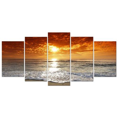 Wieco Art - Grand Sight 5 Panels Modern Landscape Artwork HD Seascape Giclee Canvas Prints Sea Beach Pictures to Photo Paintings on Canvas Wall Art DÃcor for Living Room Bedroom Decorations