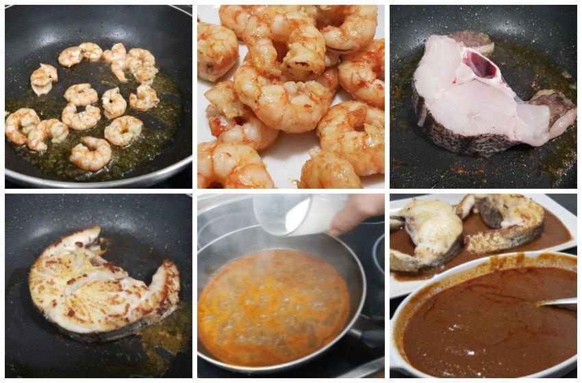 Merluza en salsa de langostinos