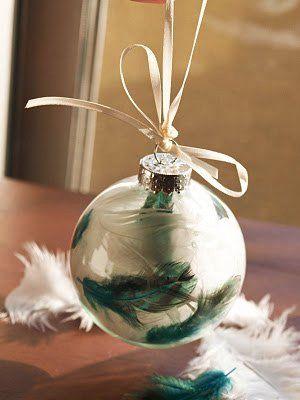 bolas de navidad de cristal con plumas