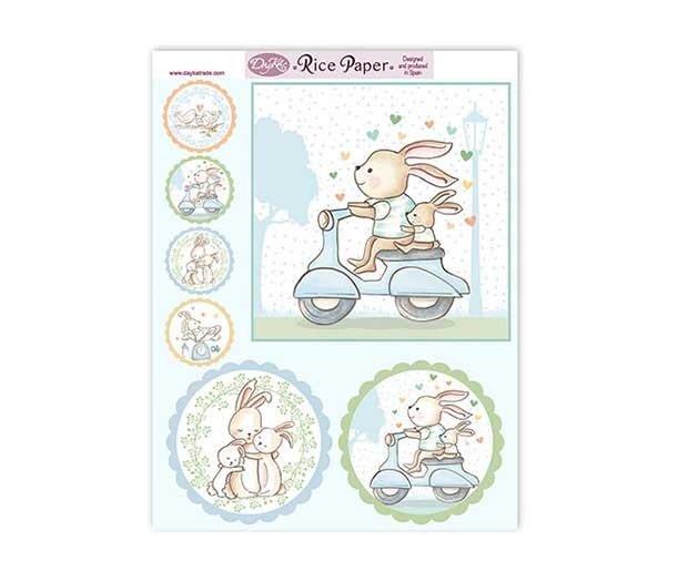 Papel de arroz japonés Dayka Trade conejitos vespa azul