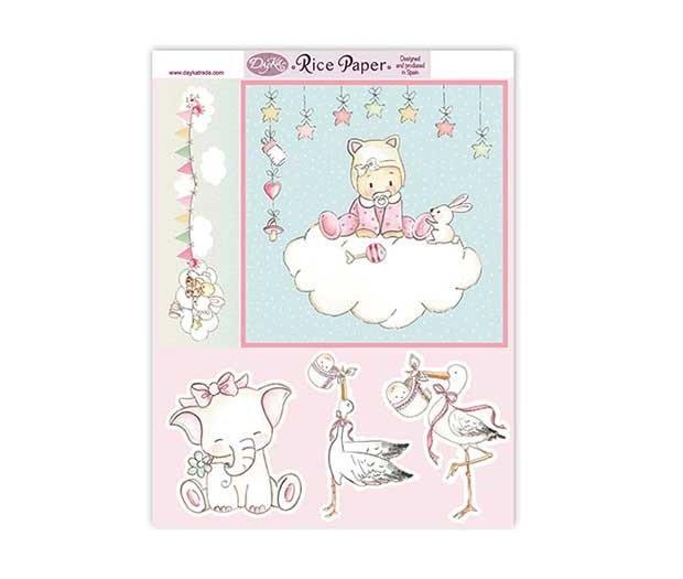 Papel de arroz Dayka Trade bebe niña en nube