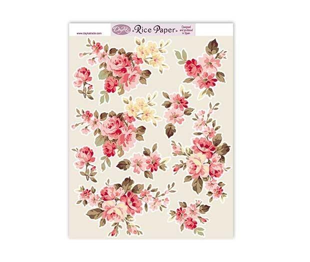 Papel de arroz japonés Dayka Trade verde con flores.