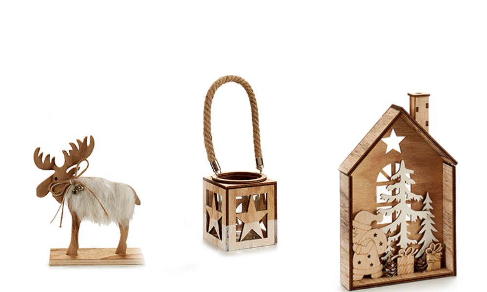 Adornos navideños Madera y pelo Conforama