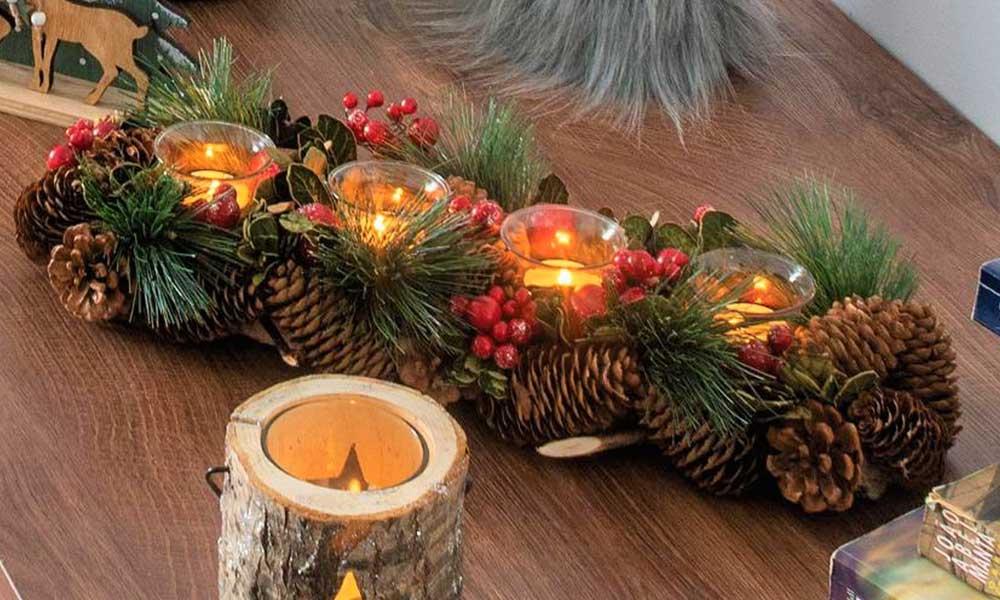 Portavelas pino como centro de mesa Conforama