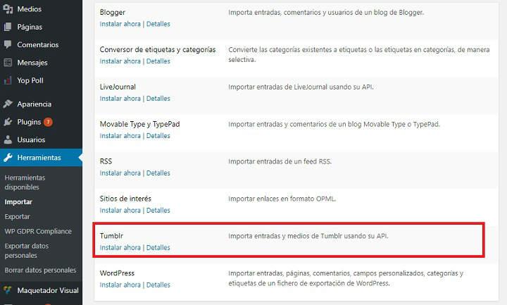 como hacer un backup de las fotos, imagenes, GIF, videos y audio de Tumblr en un ZIP o subirlo a WordPress.com tutorial paso a paso