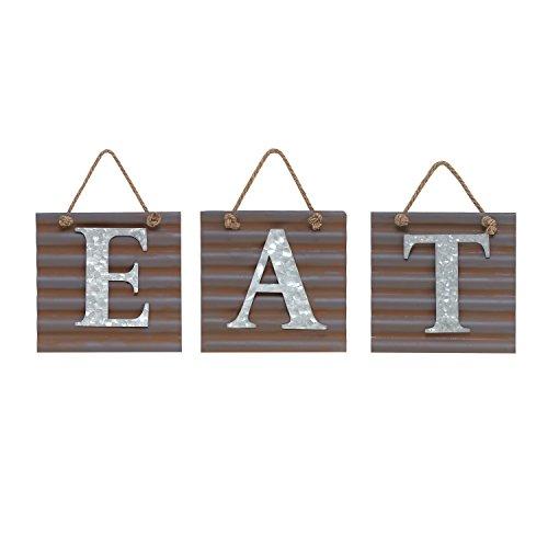 Barnyard Designs Eat Galvanized Metal Letter Tile Wall Sign, Primitive Country Rustic Kitchen Farmhouse Home Decor Sign 28" x 10"